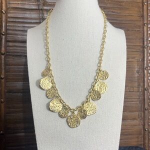 Sole Society Gold Tone Hammered Textured Coin Shaped Circular Disc Necklace